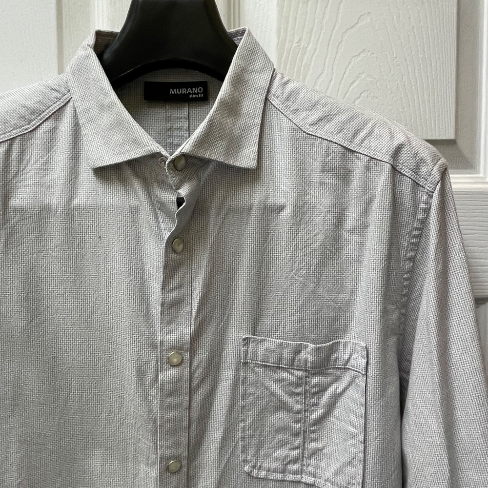 Murano Men's Sz Large Gray Geometric Textured Pearl Snap Shirt Slim Fit